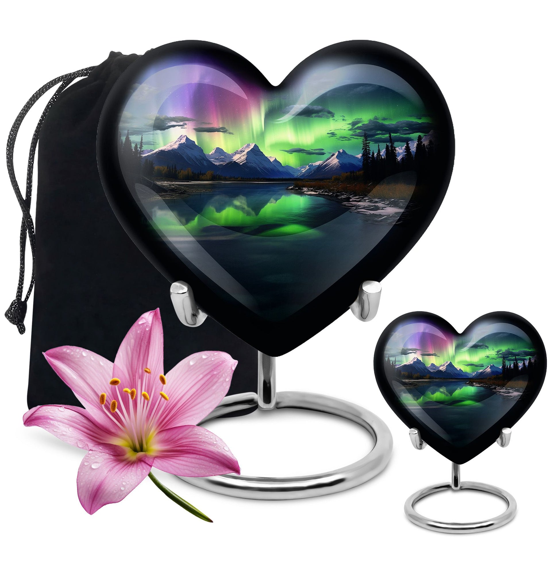 Heart Shape Aurora Borealis Urn Large Urn With 1 Keepsake Urn