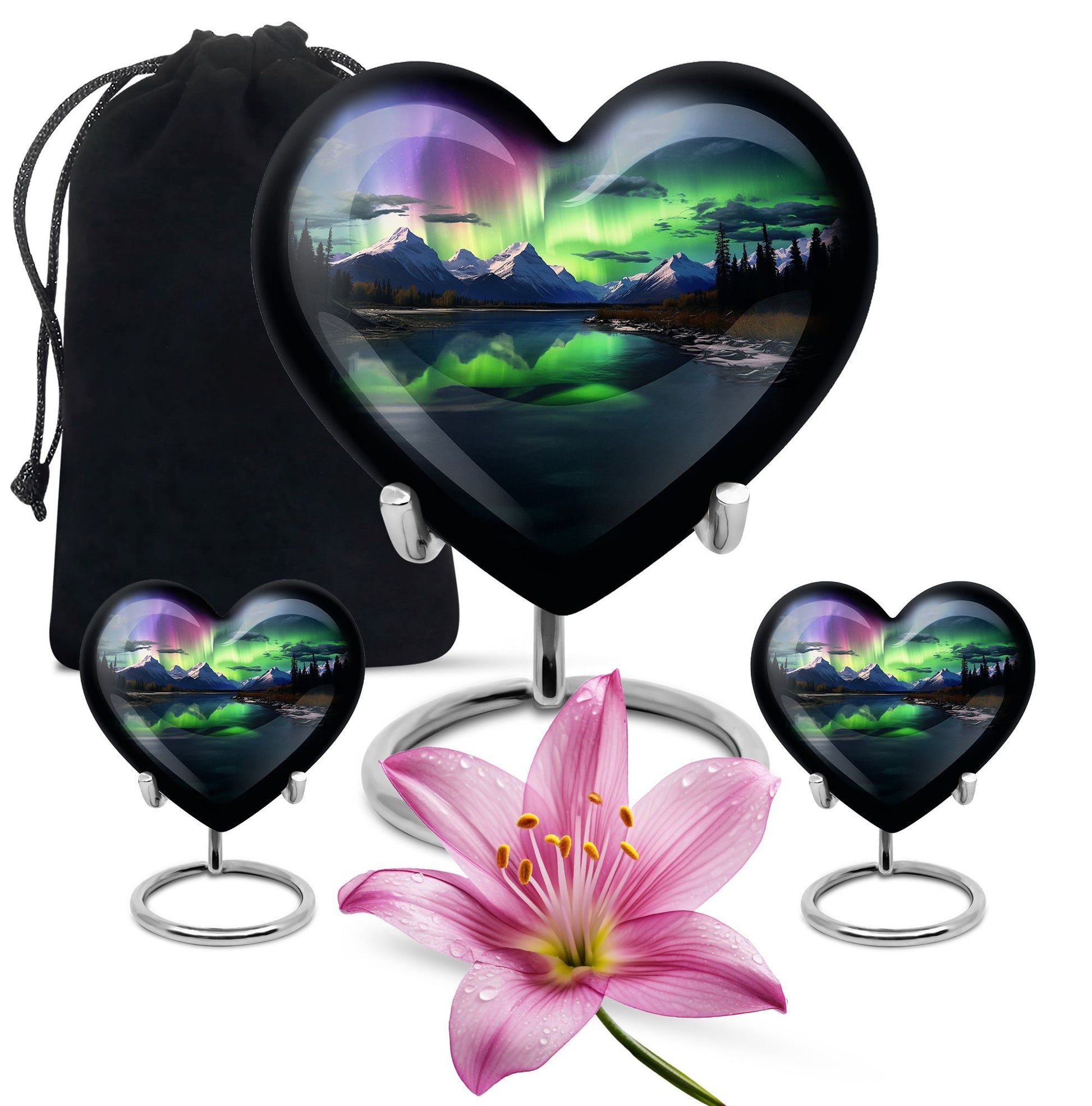 Heart Shape Aurora Borealis Urn Large Urn With 2 Keepsake Urn