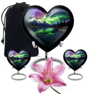Heart Shape Aurora Borealis Urn Large Urn With 2 Keepsake Urn