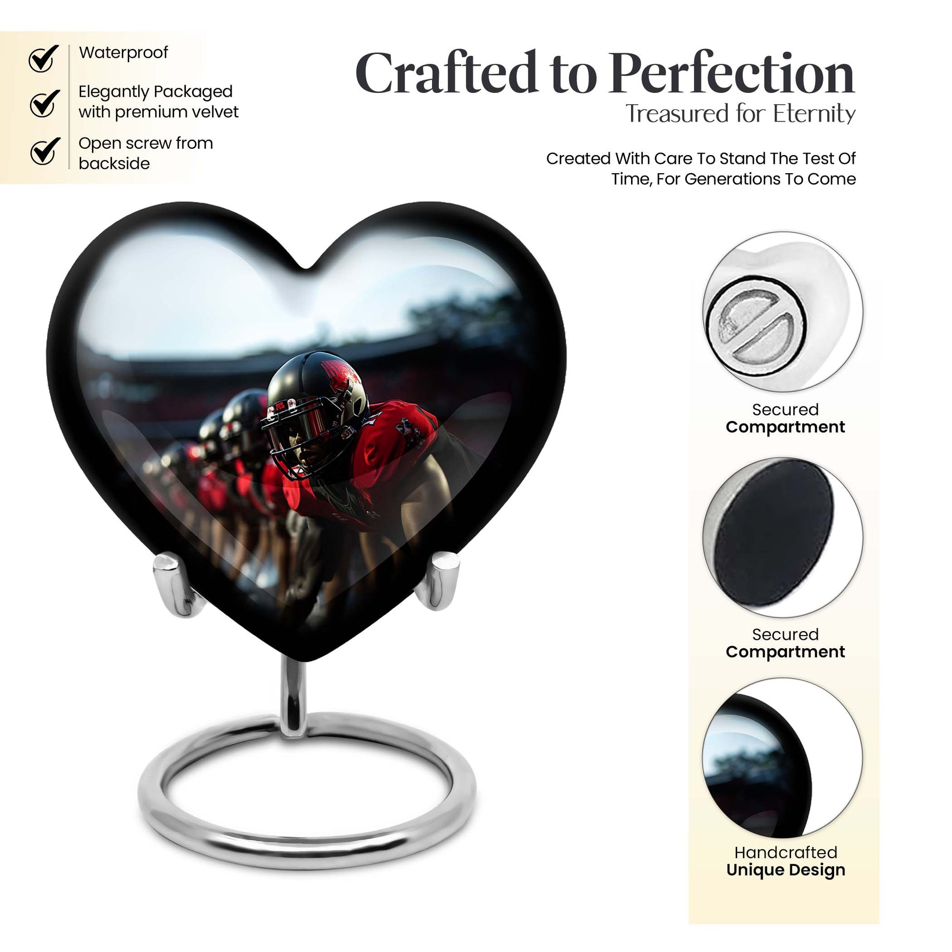 Heart Shape Football Urn Keepsake 3 Inch