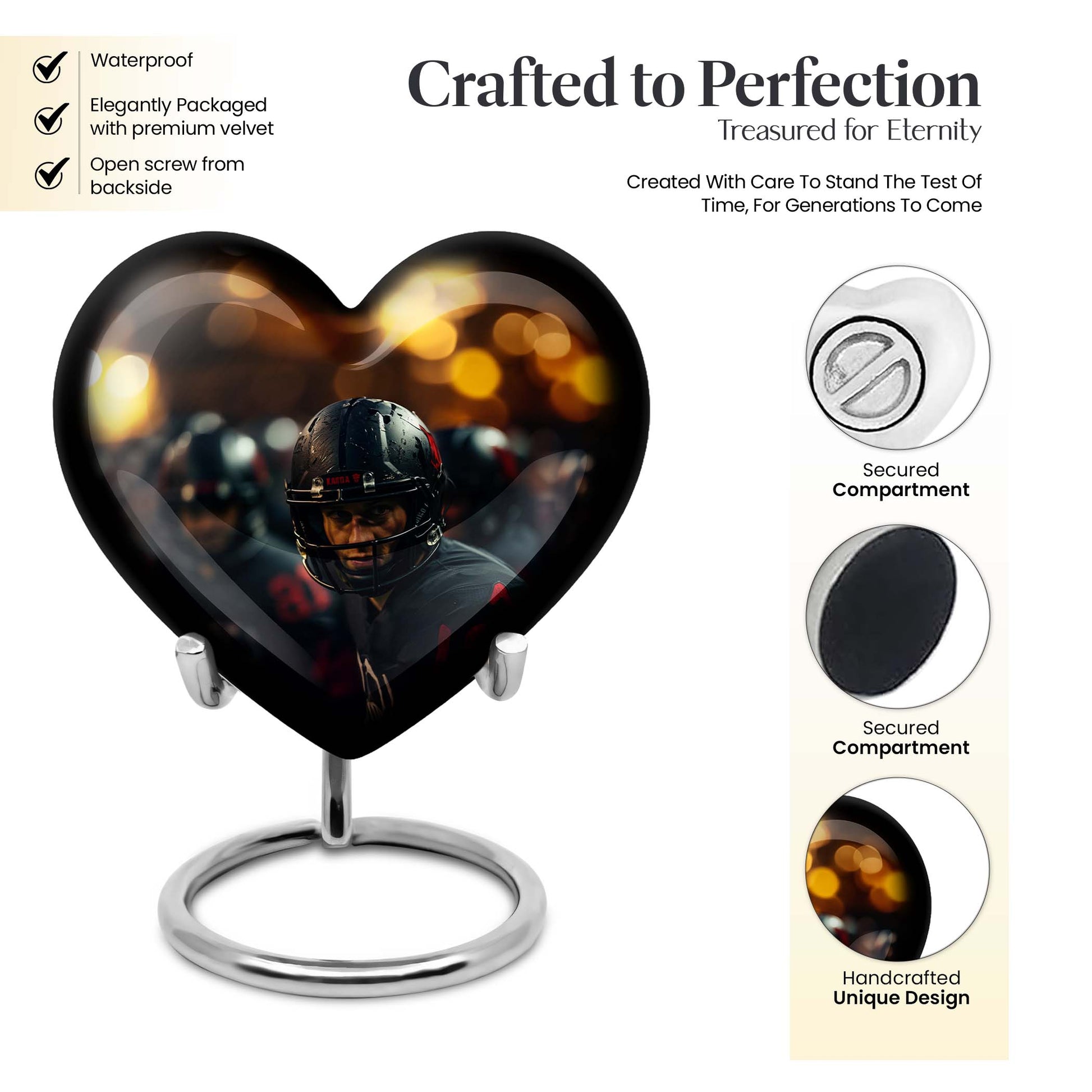 Heart Shape Football Urn Keepsake 3 Inch