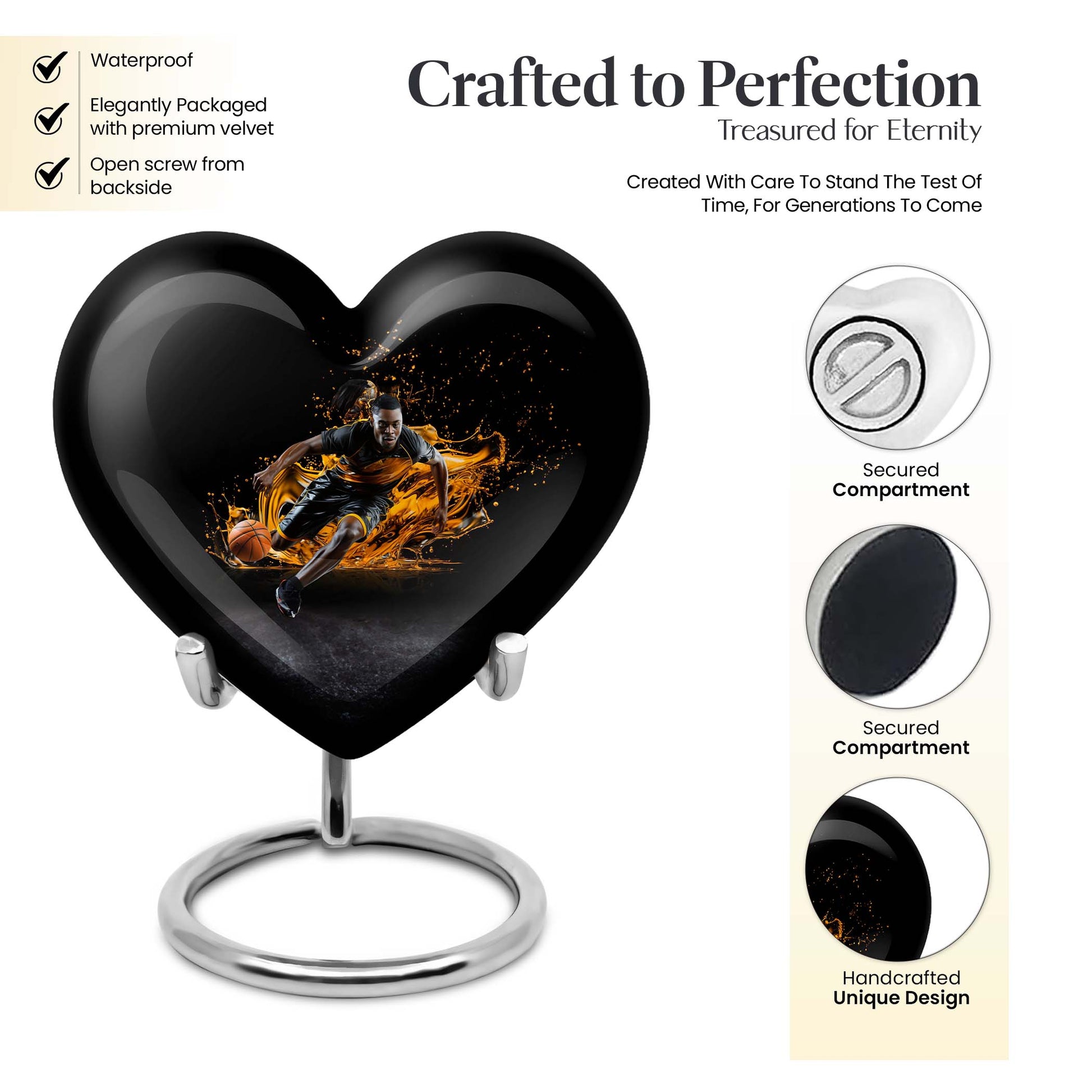 Heart Shape Basketball Urn Keepsake 3 Inch