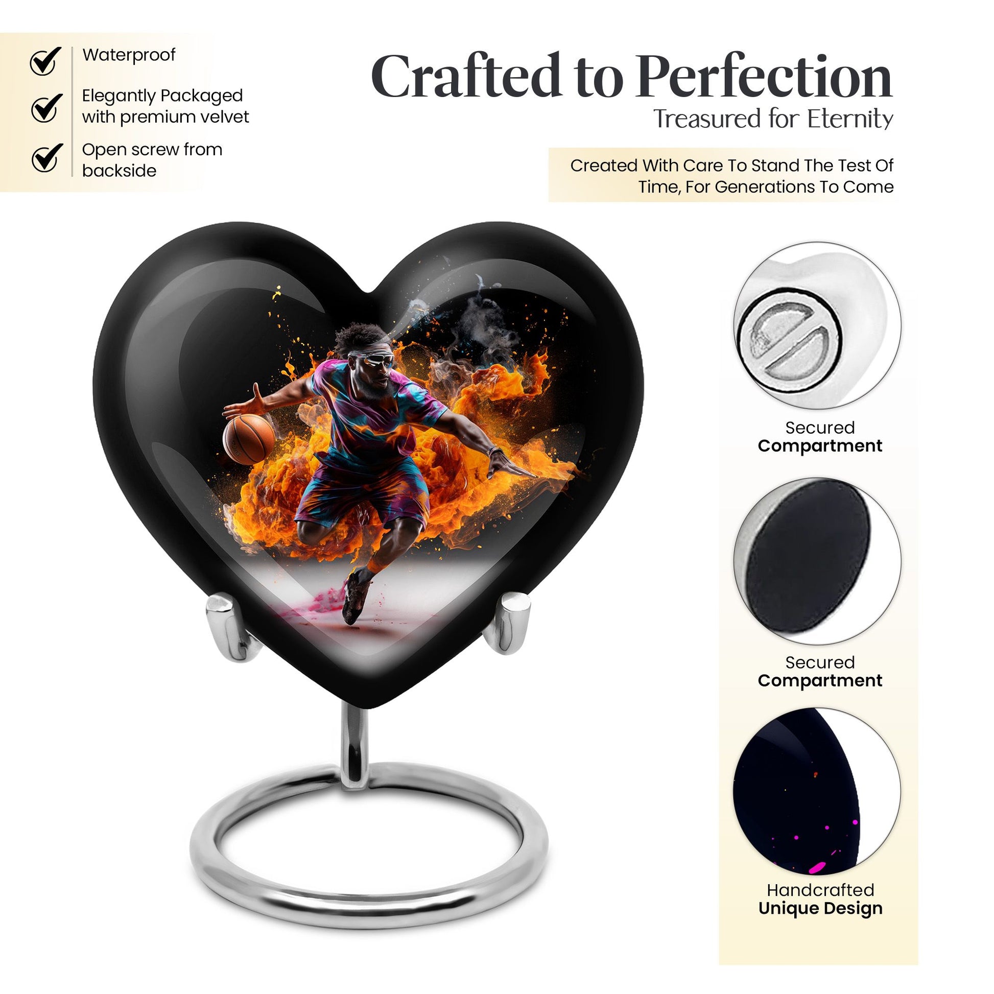 Heart Shape Basketball Urn Keepsake 3 Inch