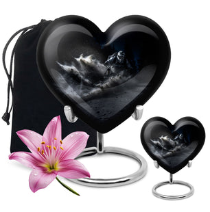 Heart Shape Skiing Urn Large Urn With 1 Keepsake Urn