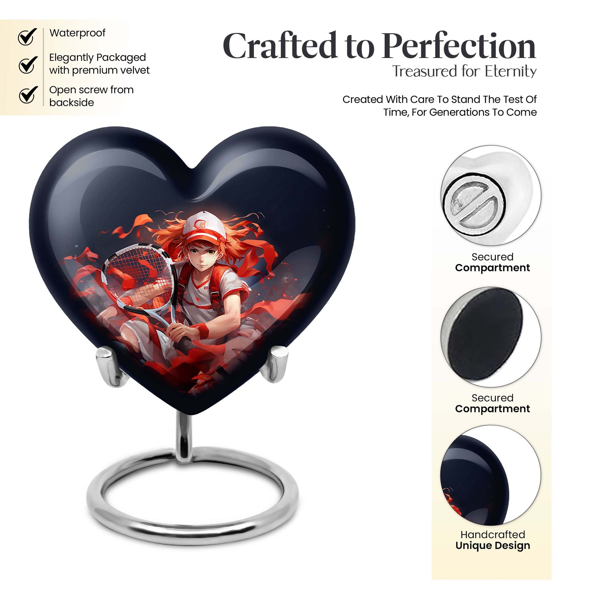 Heart Shape Tennis Urn Keepsake 3 Inch