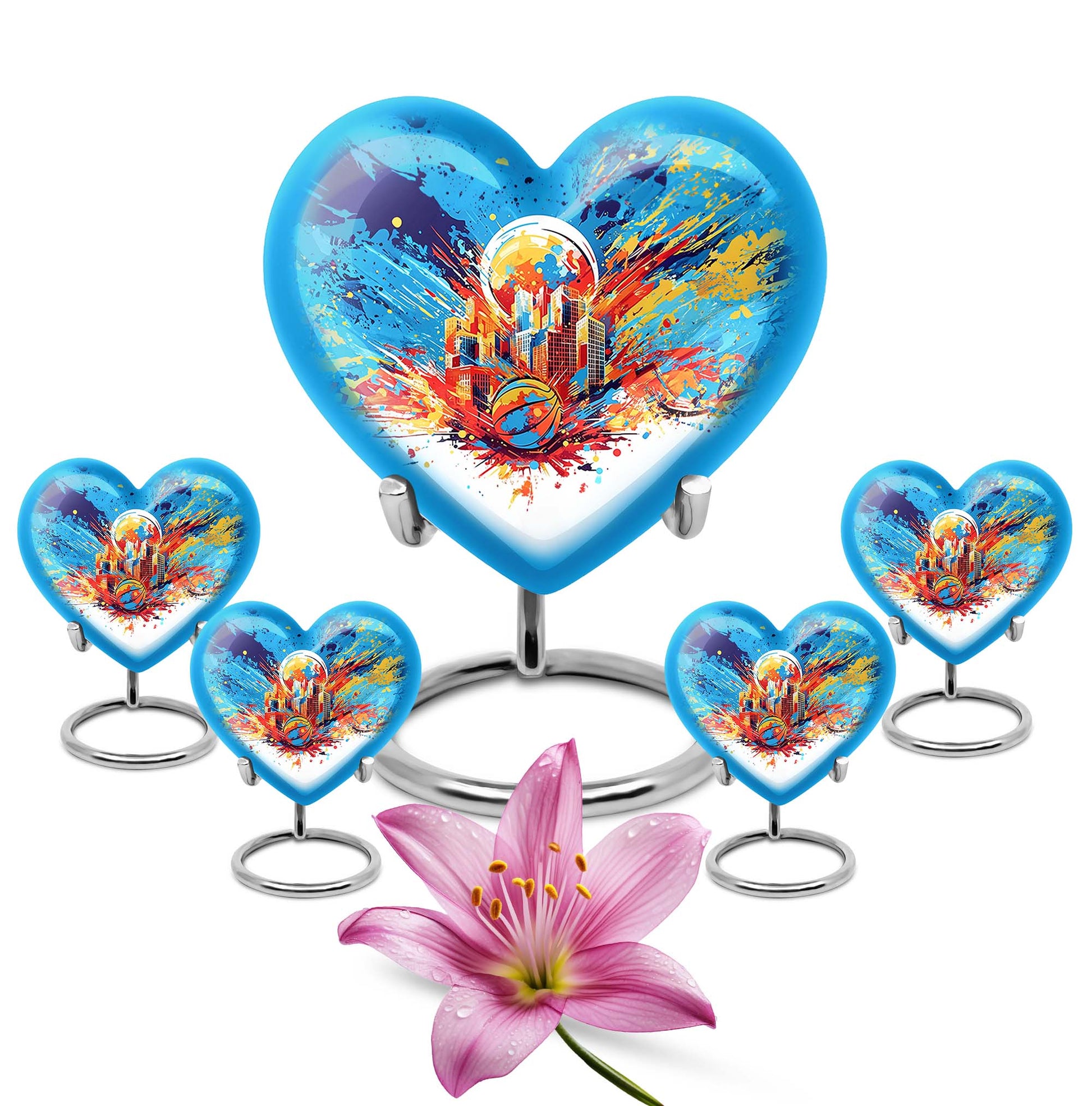 Heart Shape Basketball Urn Large Urn With 4 Keepsake Urn