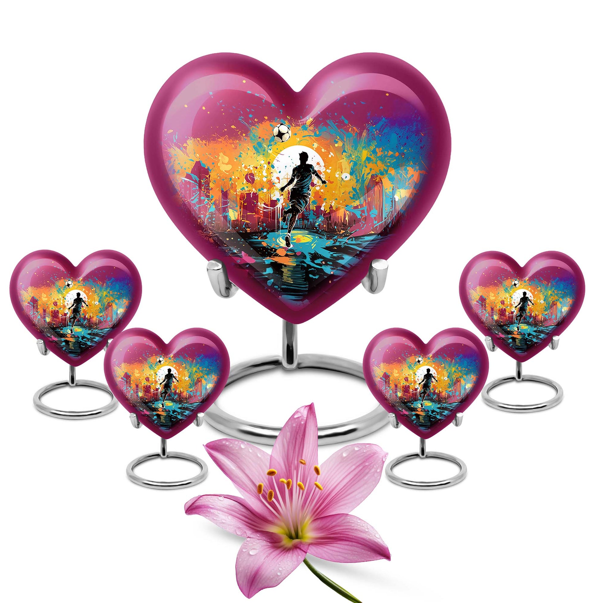 Heart Shape Football Urn Large Urn With 4 Keepsake Urn