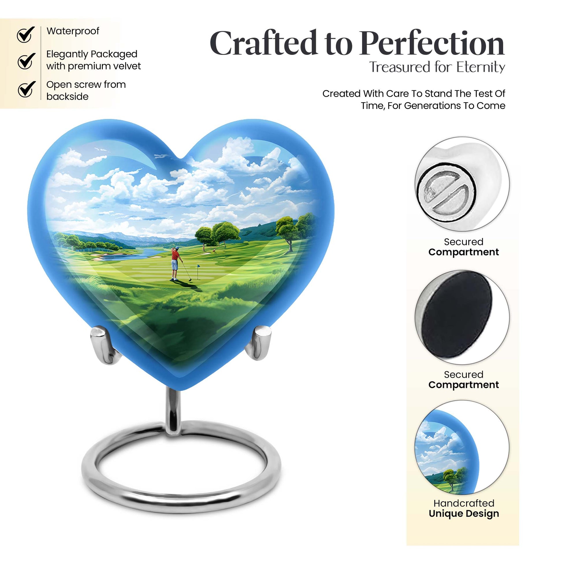 Heart Shape Golf Urn Keepsake 3 Inch