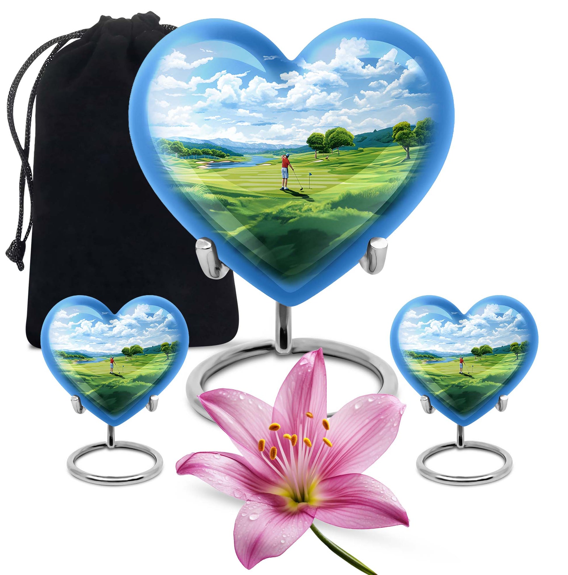 Heart Shape Golf Urn Large Urn With 2 Keepsake Urn