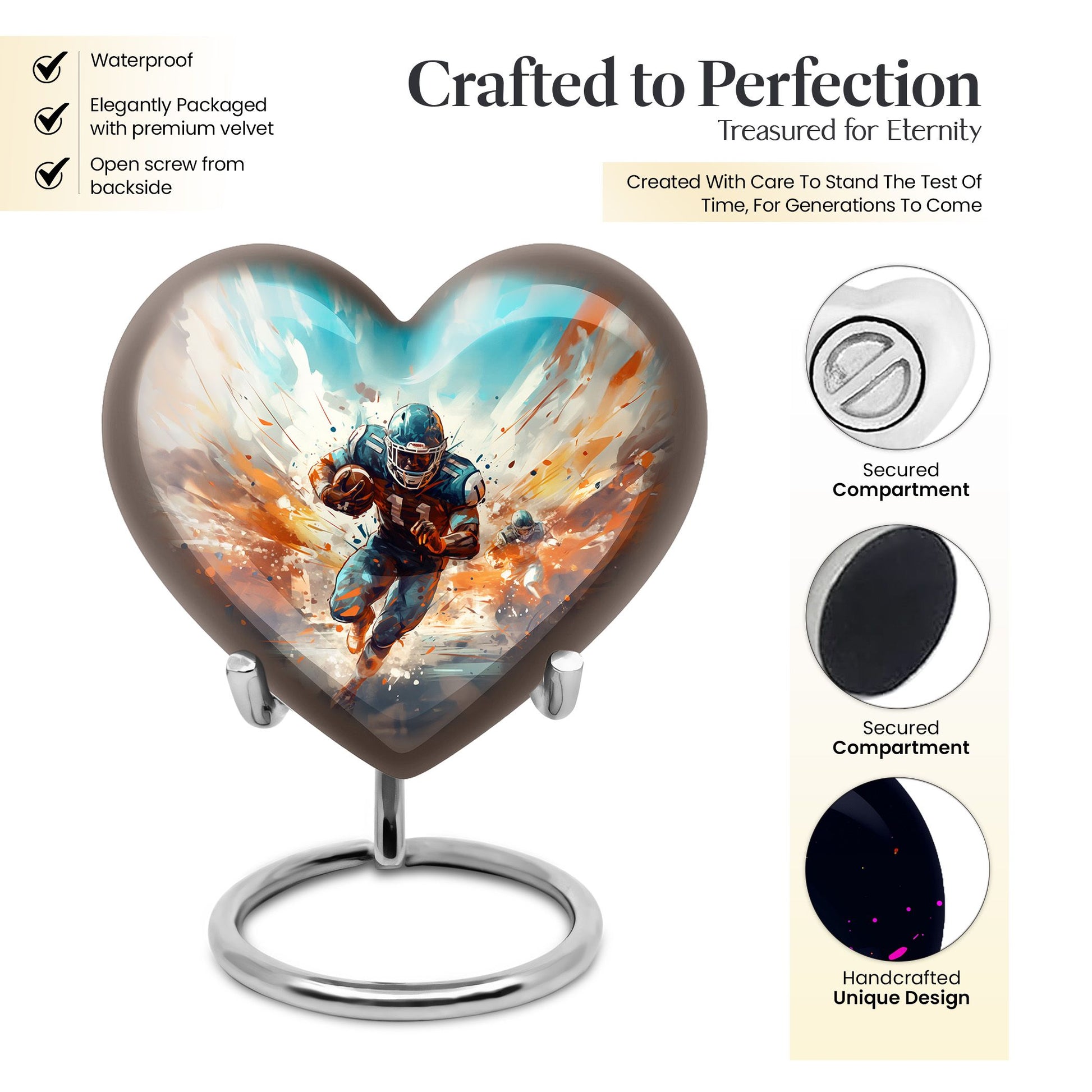Heart Shape Football Urn Keepsake 3 Inch