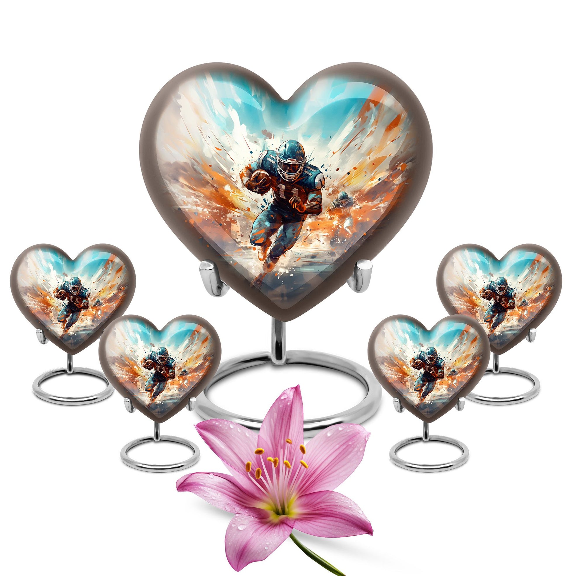 Heart Shape Football Urn Large Urn With 4 Keepsake Urn