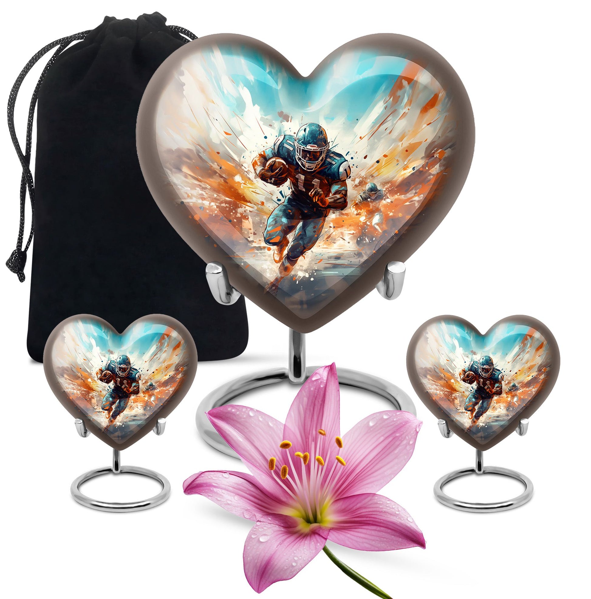 Heart Shape Football Urn Large Urn With 2 Keepsake Urn