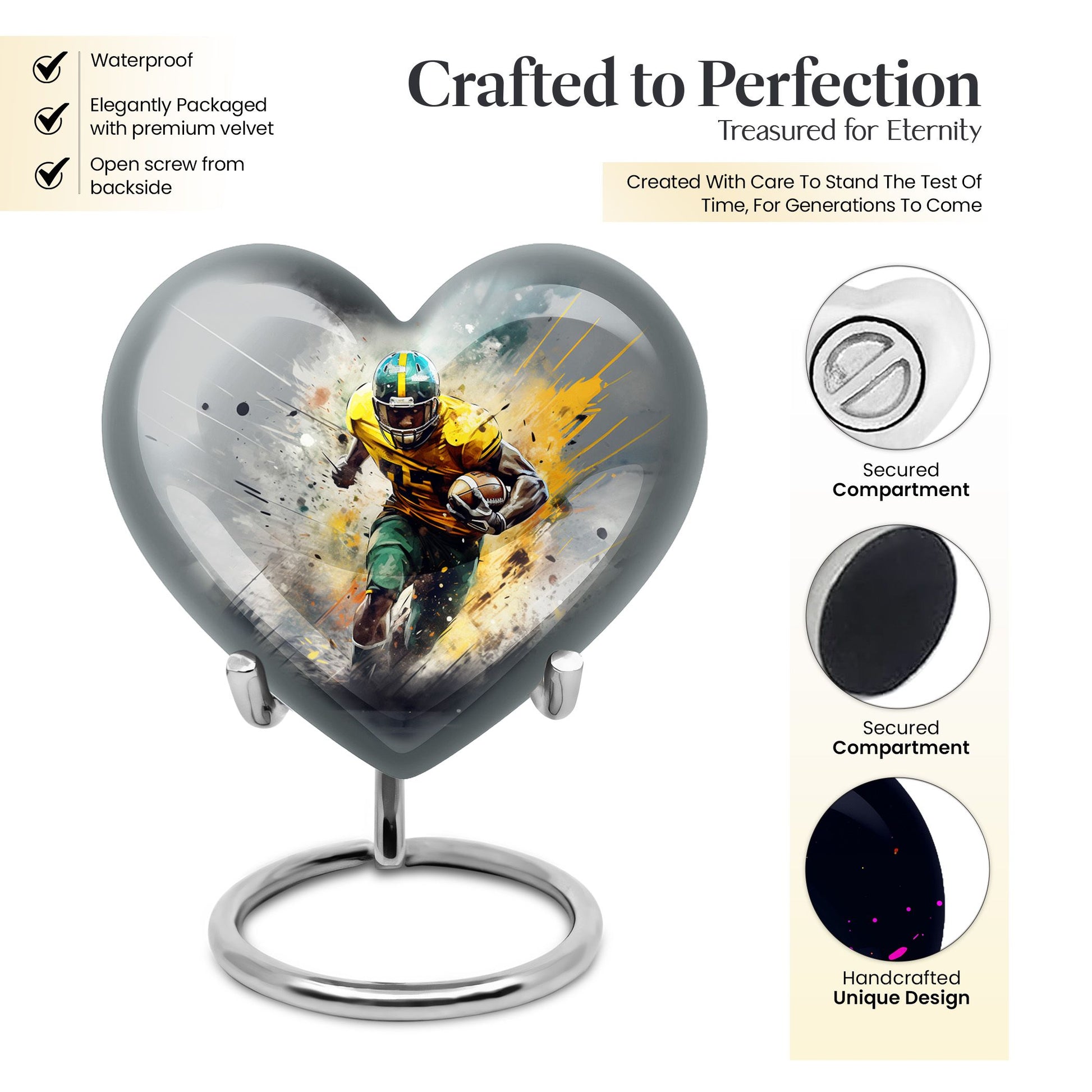 Heart Shape Football Urn Keepsake 3 Inch