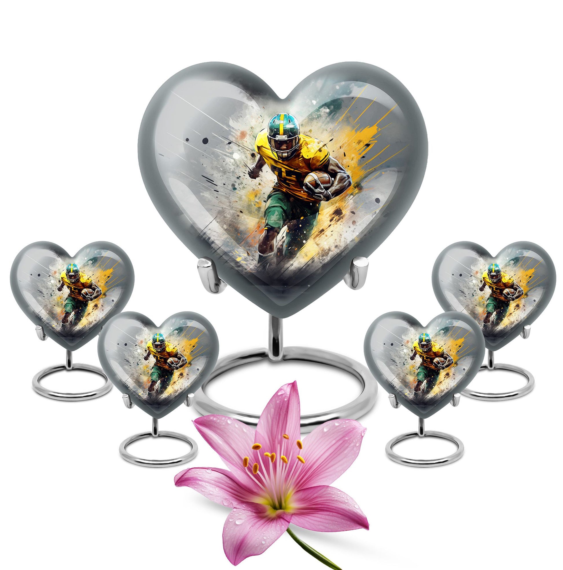 Heart Shape Football Urn Large Urn With 4 Keepsake Urn