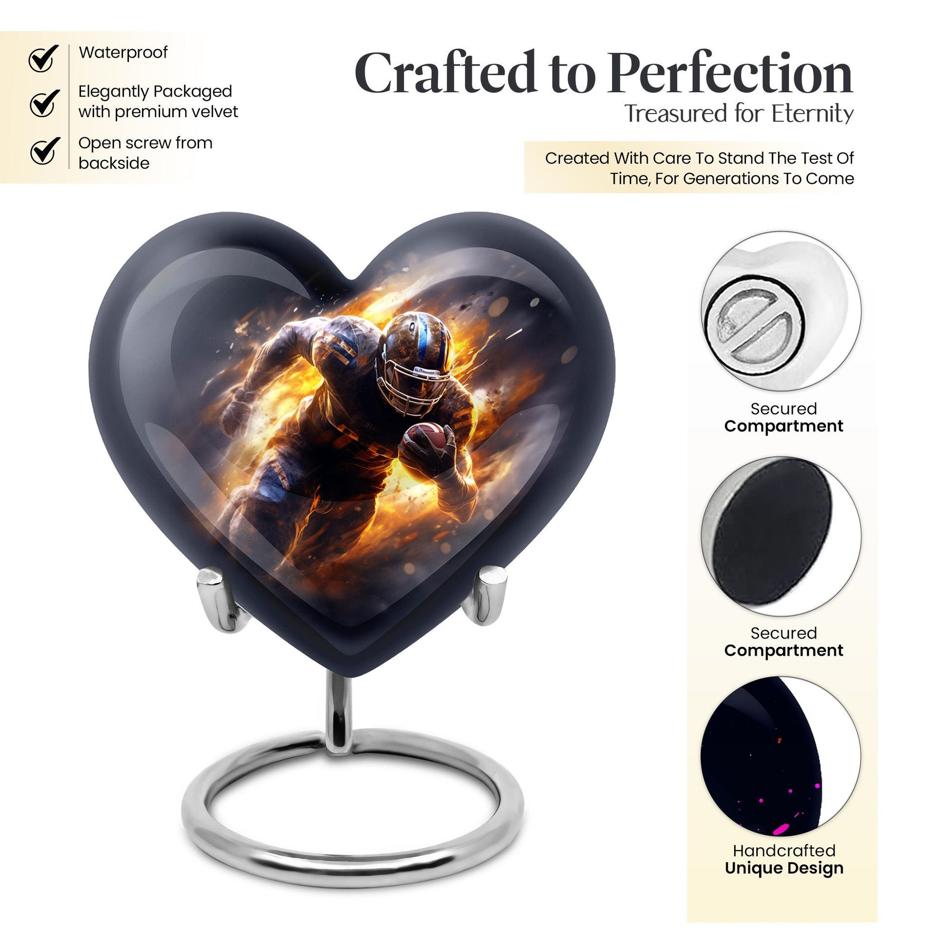Heart Shape Football Urn Keepsake 3 Inch