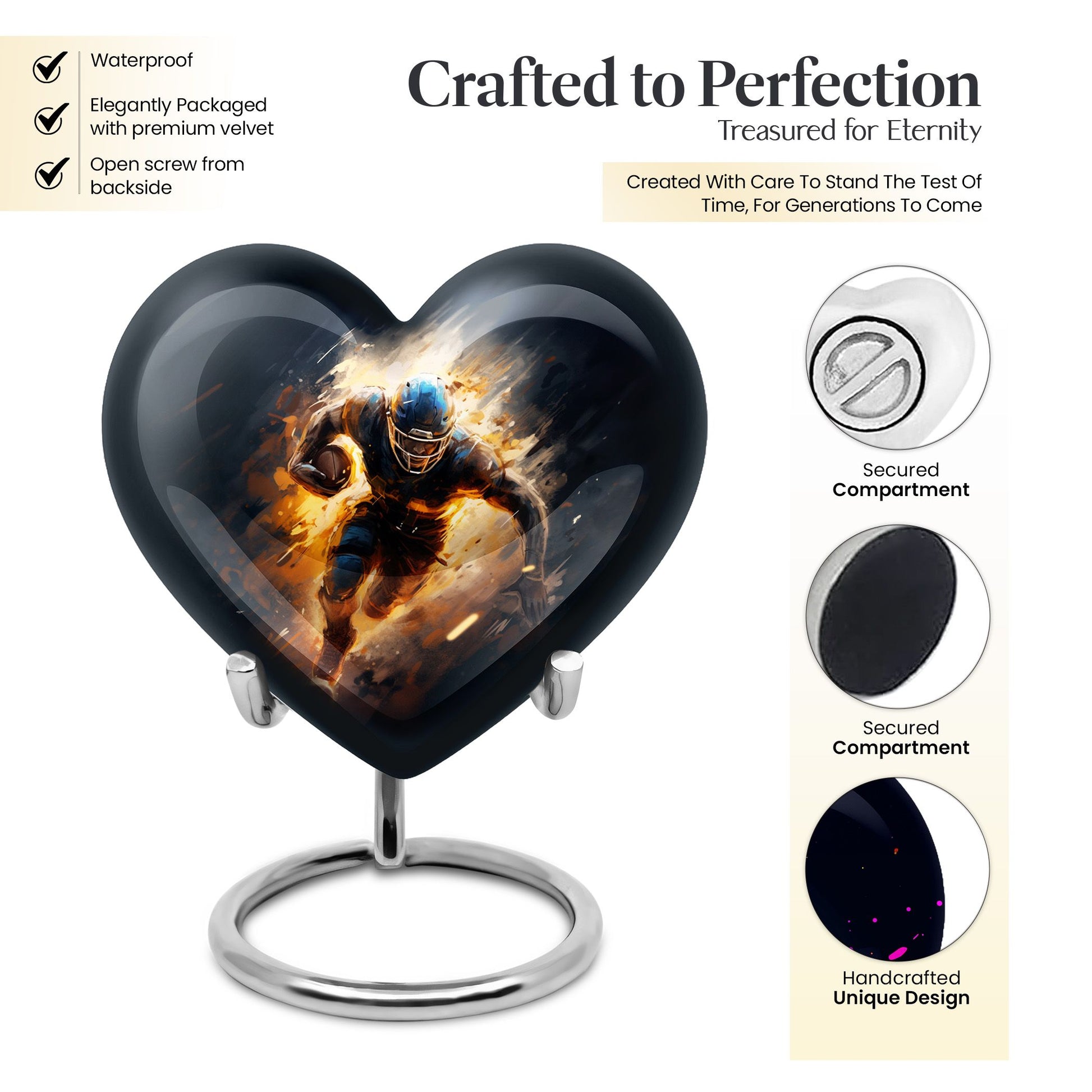 Heart Shape Football Urn Keepsake 3 Inch
