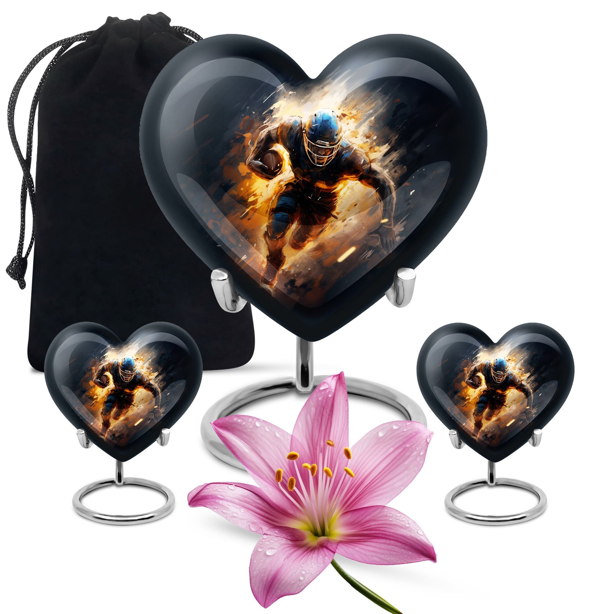 Heart Shape Football Urn Large Urn With 2 Keepsake Urn