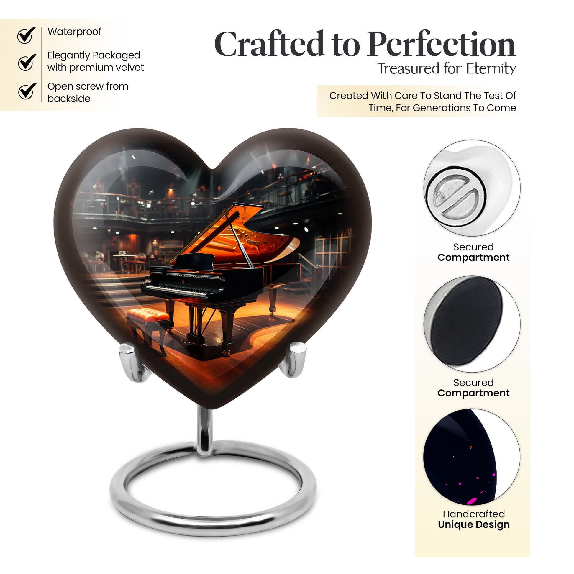 Heart Shape Music Urn Keepsake 3 Inch