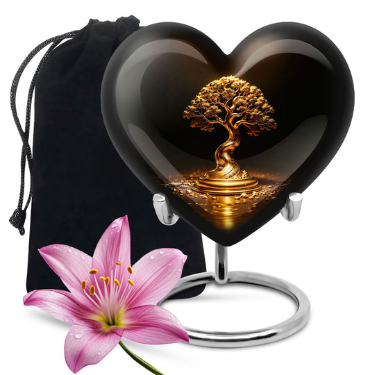 Heart Shaped Golden Tree Urn Large Urn 10 Inch