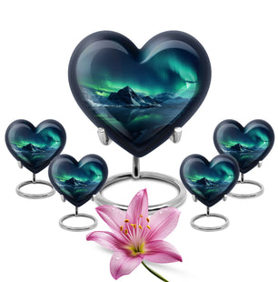 Heart Shape Aurora Borealis Urn Large Urn With 4 Keepsake Urn