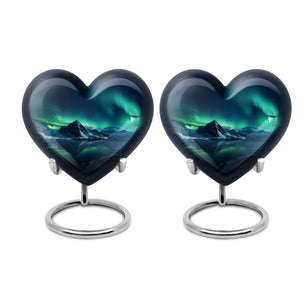 Heart Shape Aurora Borealis Urn Keepsake Urn Pack of 2