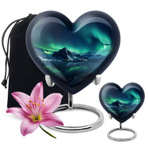 Heart Shape Aurora Borealis Urn Large Urn With 1 Keepsake Urn