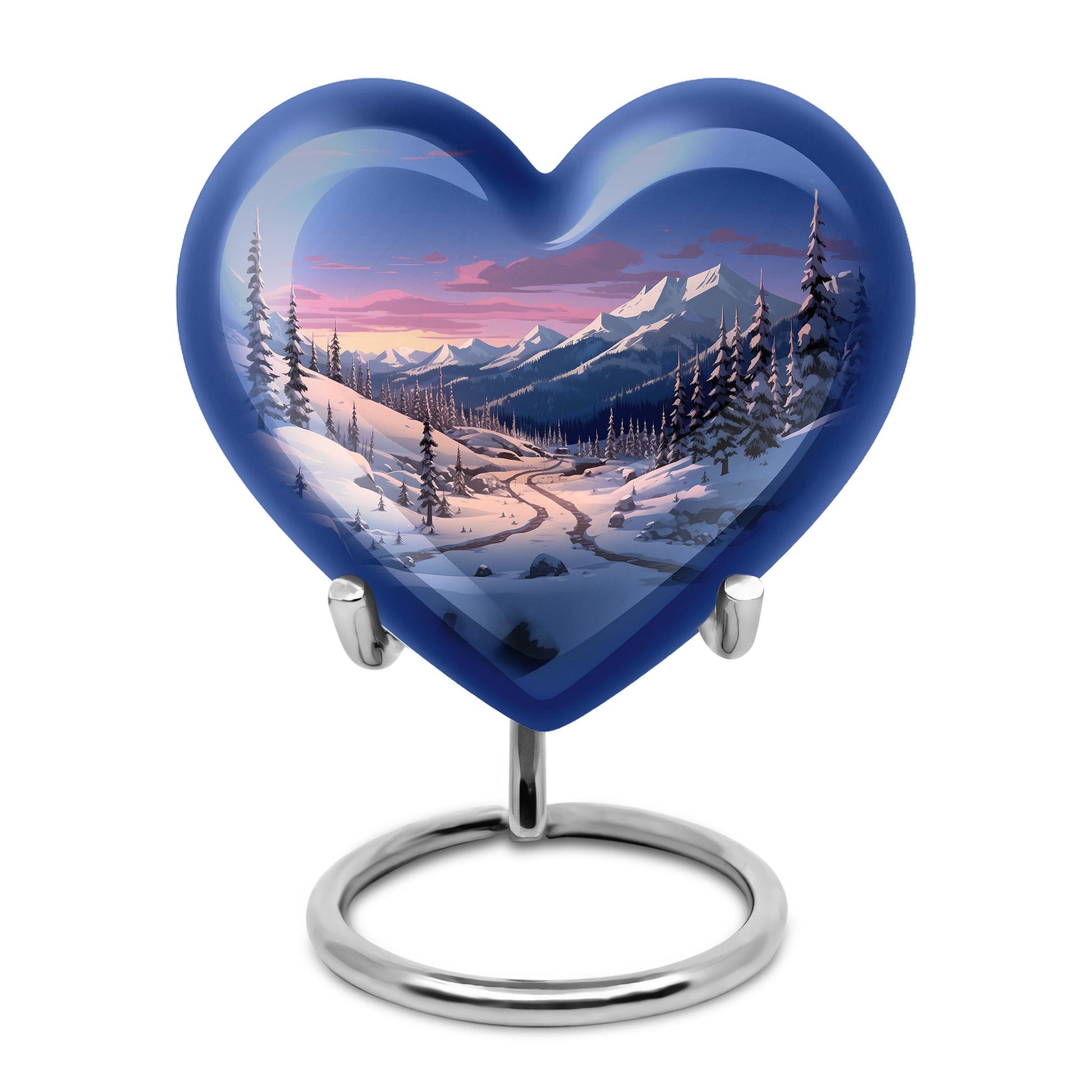 Winter's Graceful Slumber - Northern Lights Teardrop, Heart Shape Urn