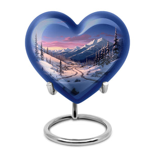 Winter's Graceful Slumber - Northern Lights Teardrop, Heart Shape Urn