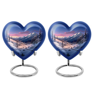 Winter's Graceful Slumber - Northern Lights Teardrop, Heart Shape Urn