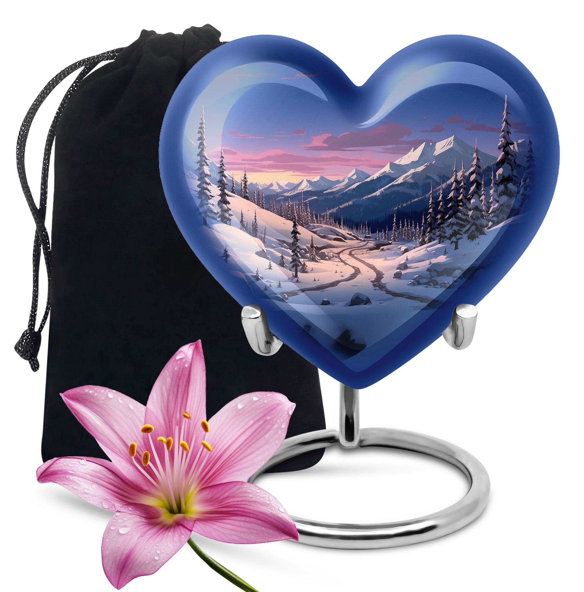 Winter's Graceful Slumber - Northern Lights Teardrop, Heart Shape Urn