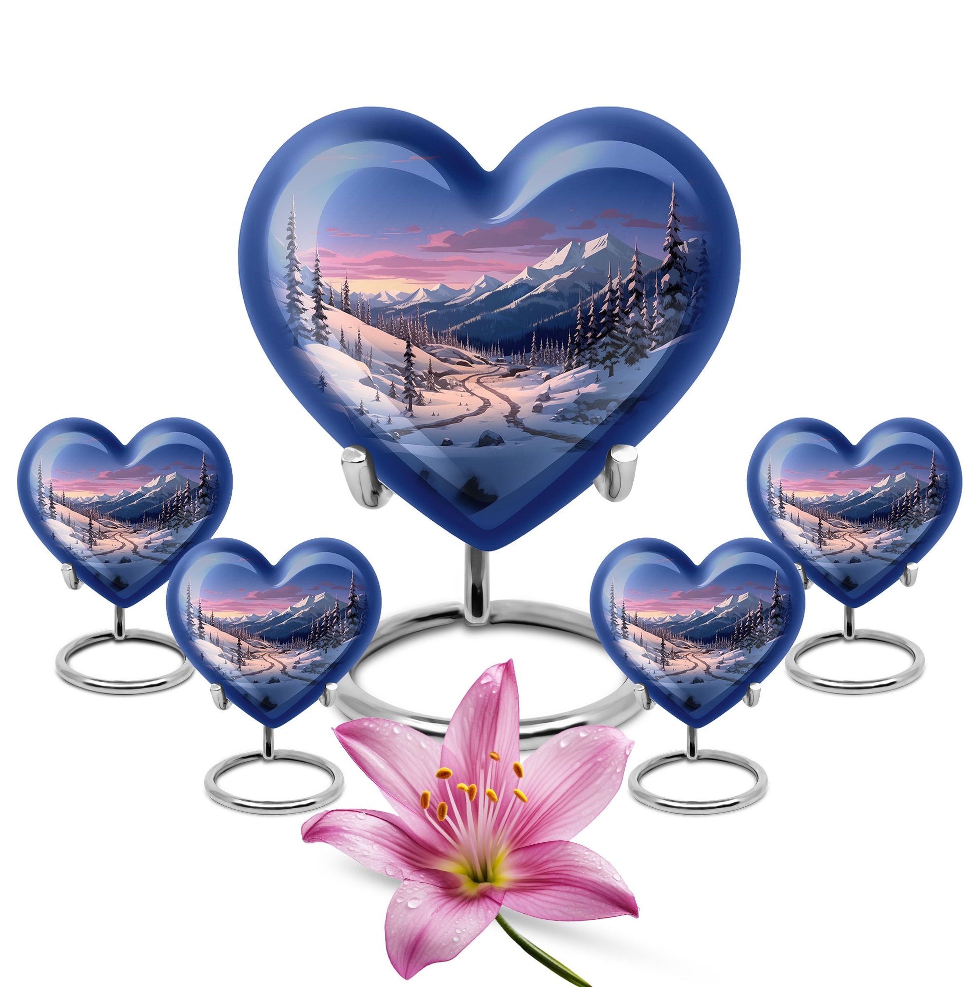 Winter's Graceful Slumber - Northern Lights Teardrop, Heart Shape Urn