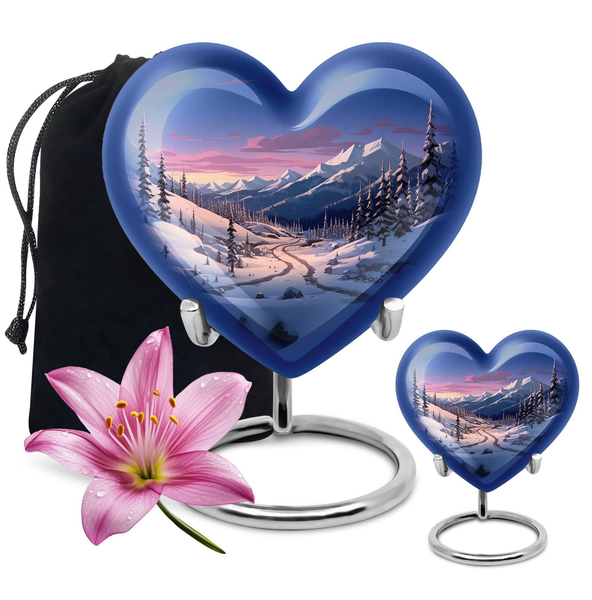 Winter's Graceful Slumber - Northern Lights Teardrop, Heart Shape Urn