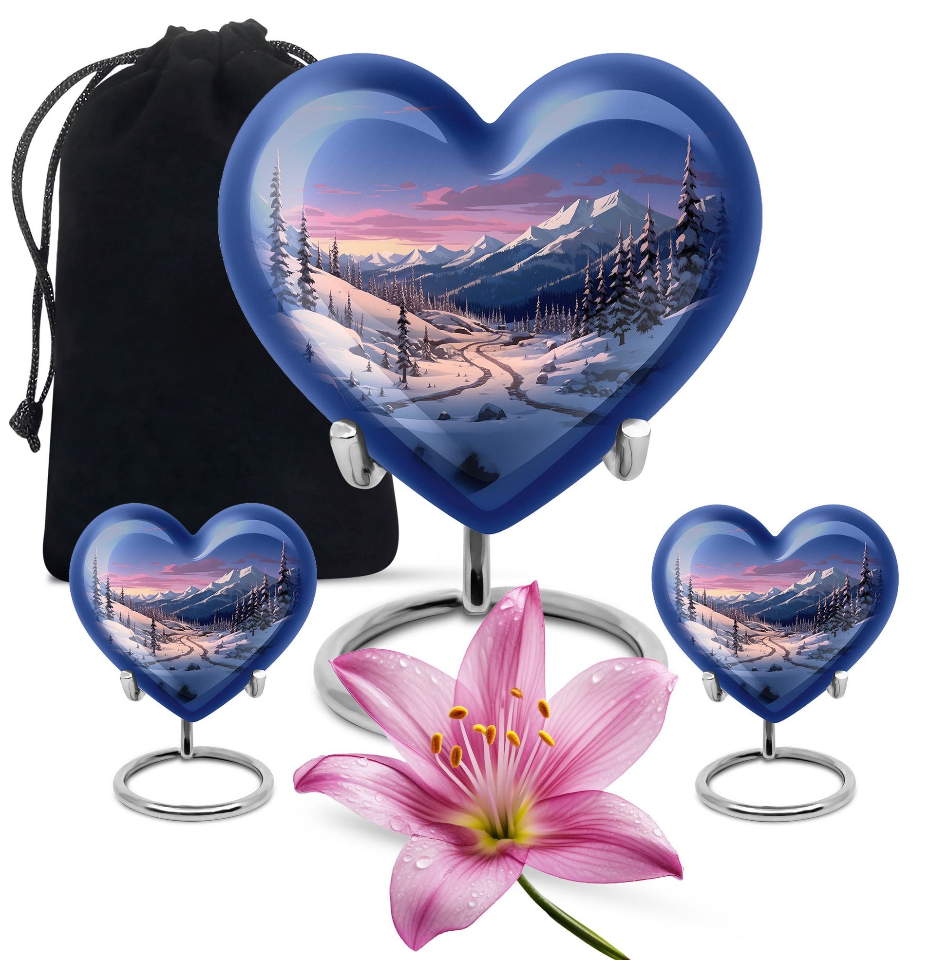 Winter's Graceful Slumber - Northern Lights Teardrop, Heart Shape Urn