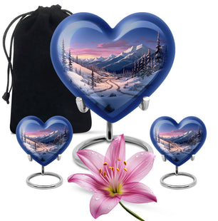 Winter's Graceful Slumber - Northern Lights Teardrop, Heart Shape Urn