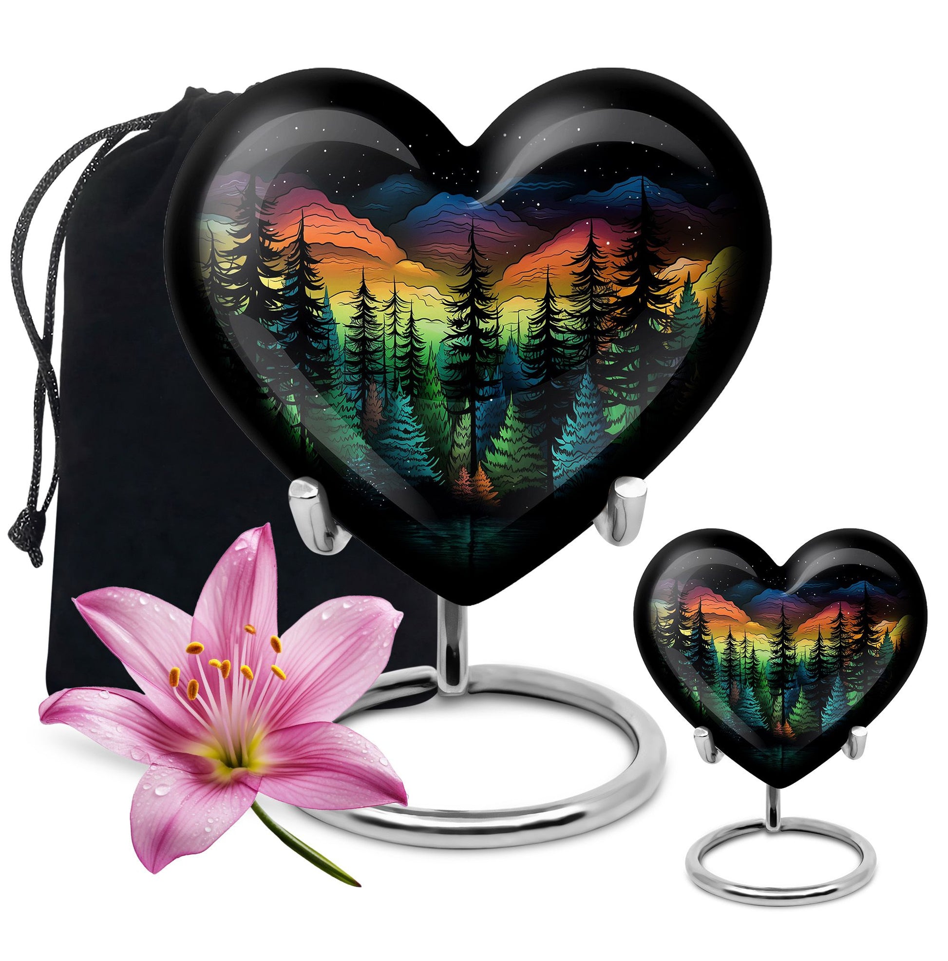 The Forest's Hues - Northern Light Large Teardrop, Heart Urn For Ashes