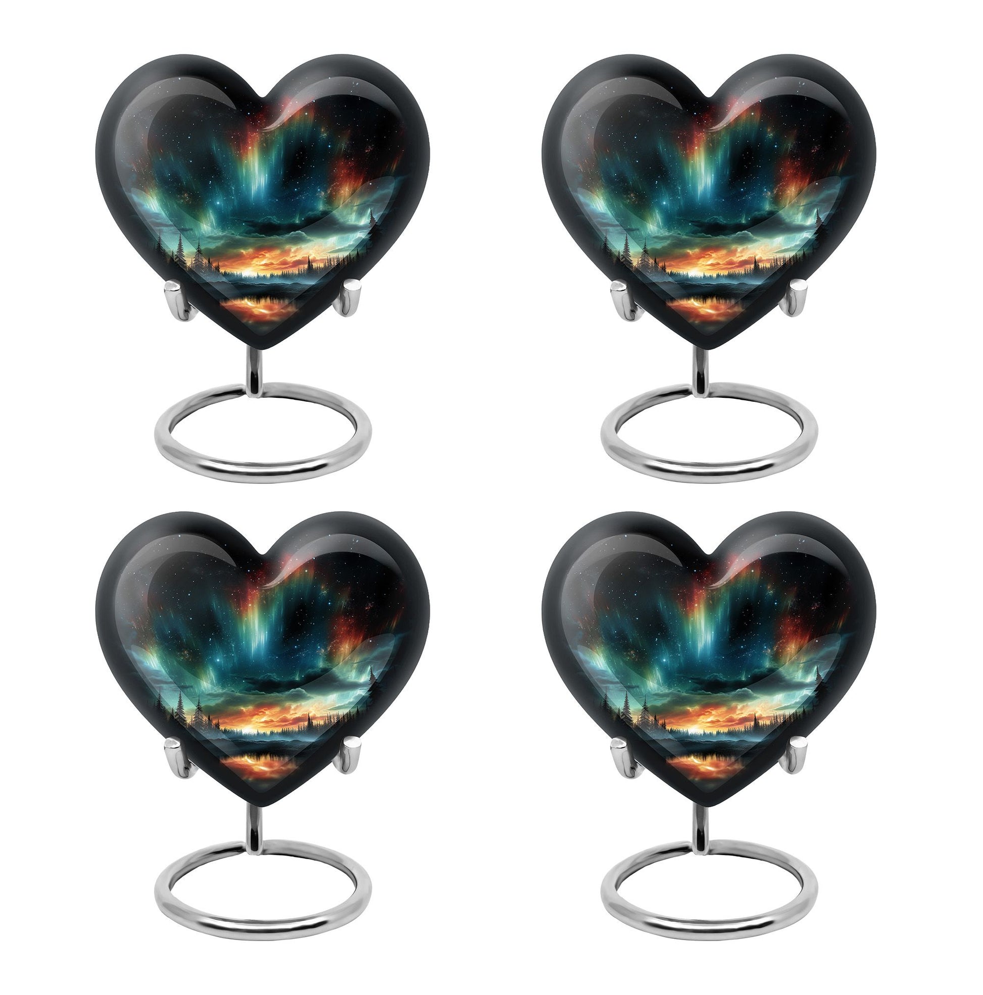 The Forest's Luminous Veil - Northern Lights Teardrop, Heart Shape Urn