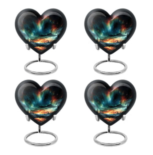 The Forest's Luminous Veil - Northern Lights Teardrop, Heart Shape Urn
