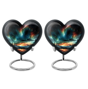 The Forest's Luminous Veil - Northern Lights Teardrop, Heart Shape Urn