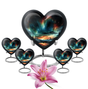 The Forest's Luminous Veil - Northern Lights Teardrop, Heart Shape Urn