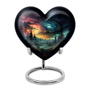 Enchanted Forest - Northern Lights Large Teardrop, Heart Urn For Ashes