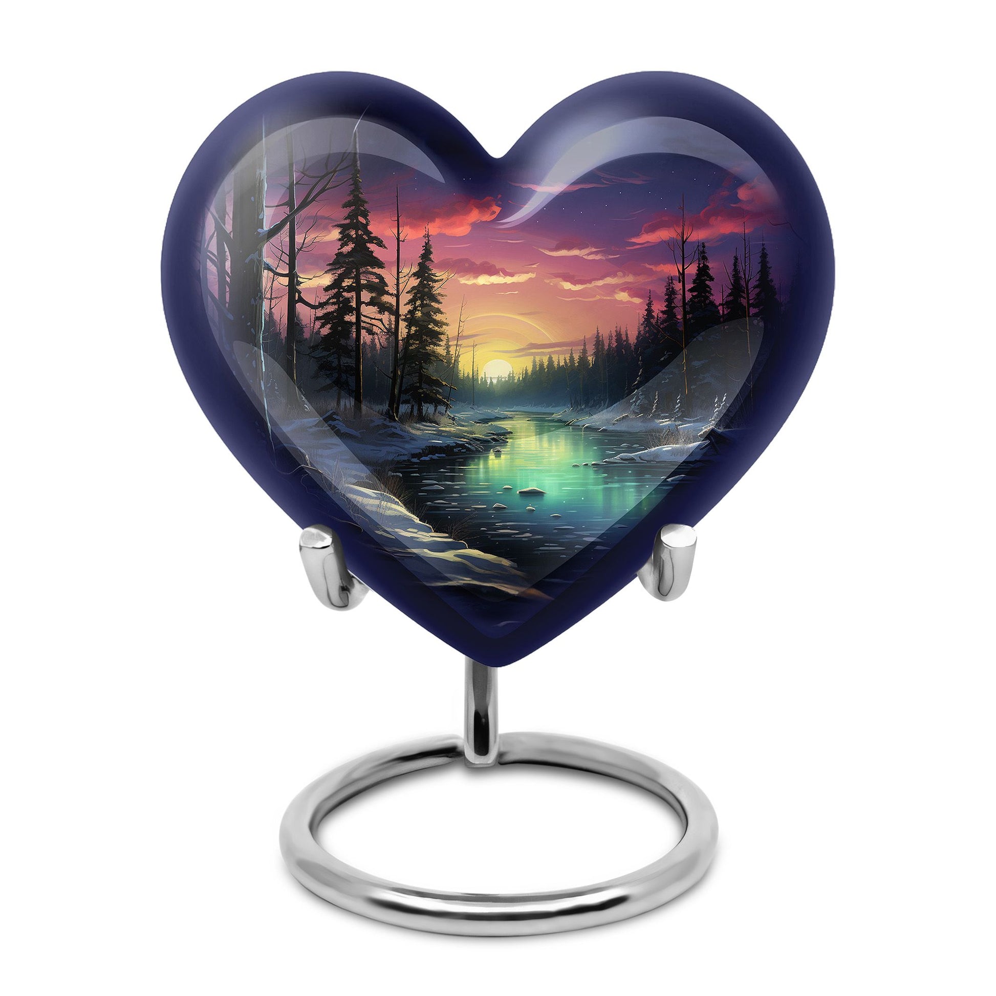 Glow On A Frozen Creek - Northern Lights Teardro Urn For Ashes