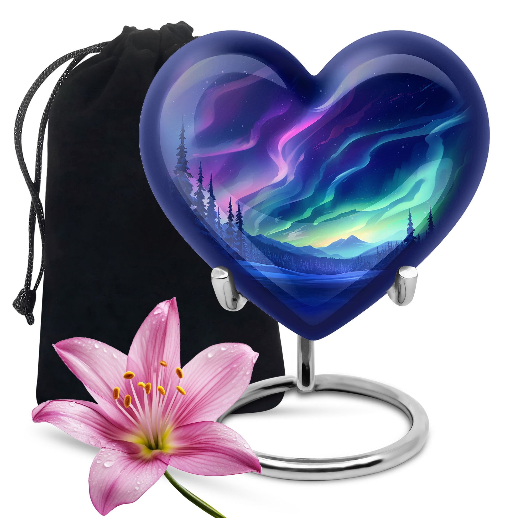 Aurora Borealis - Northern Lights Teardrop, Heart Shape Urn