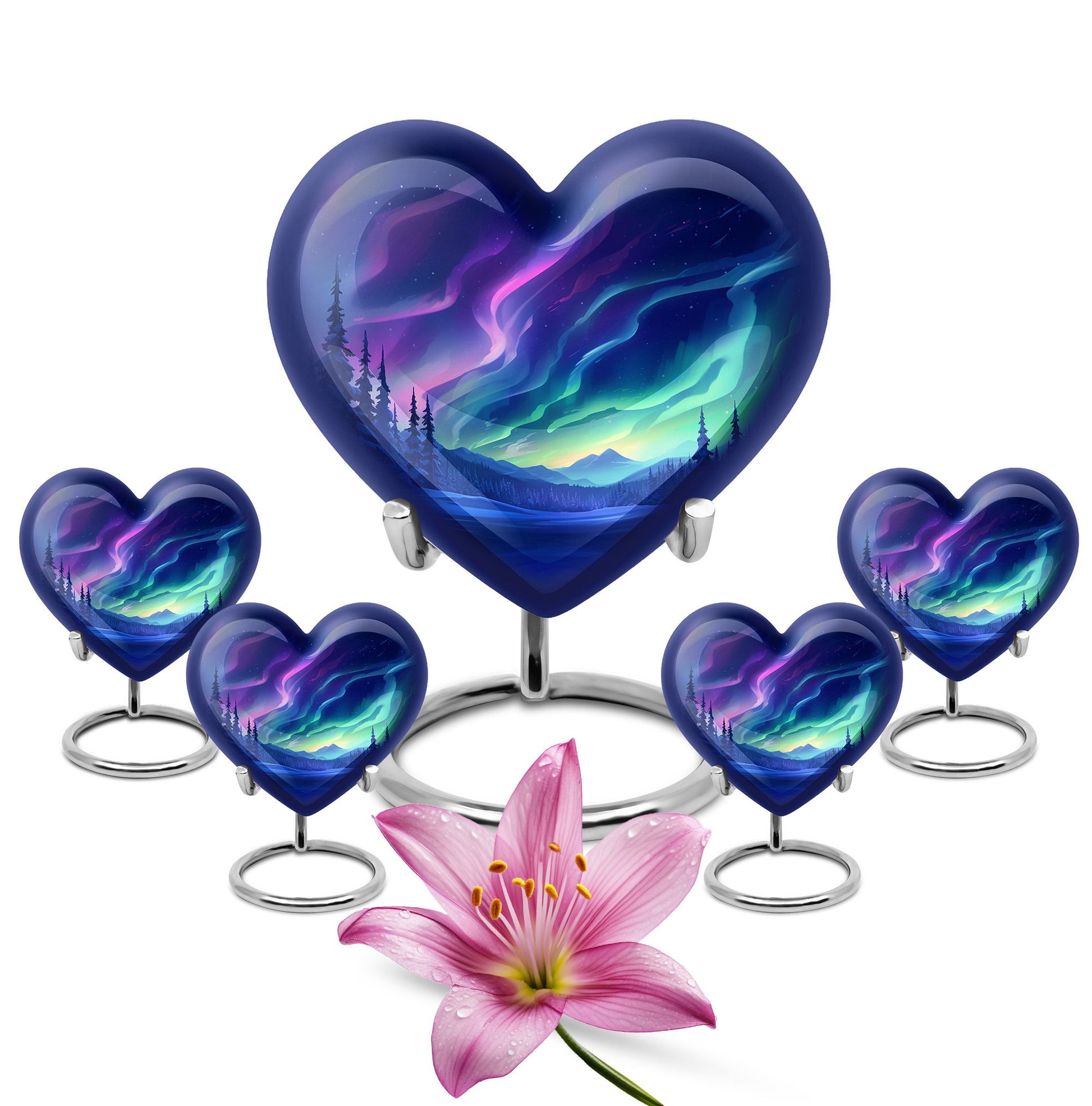 Aurora Borealis - Northern Lights Teardrop, Heart Shape Urn