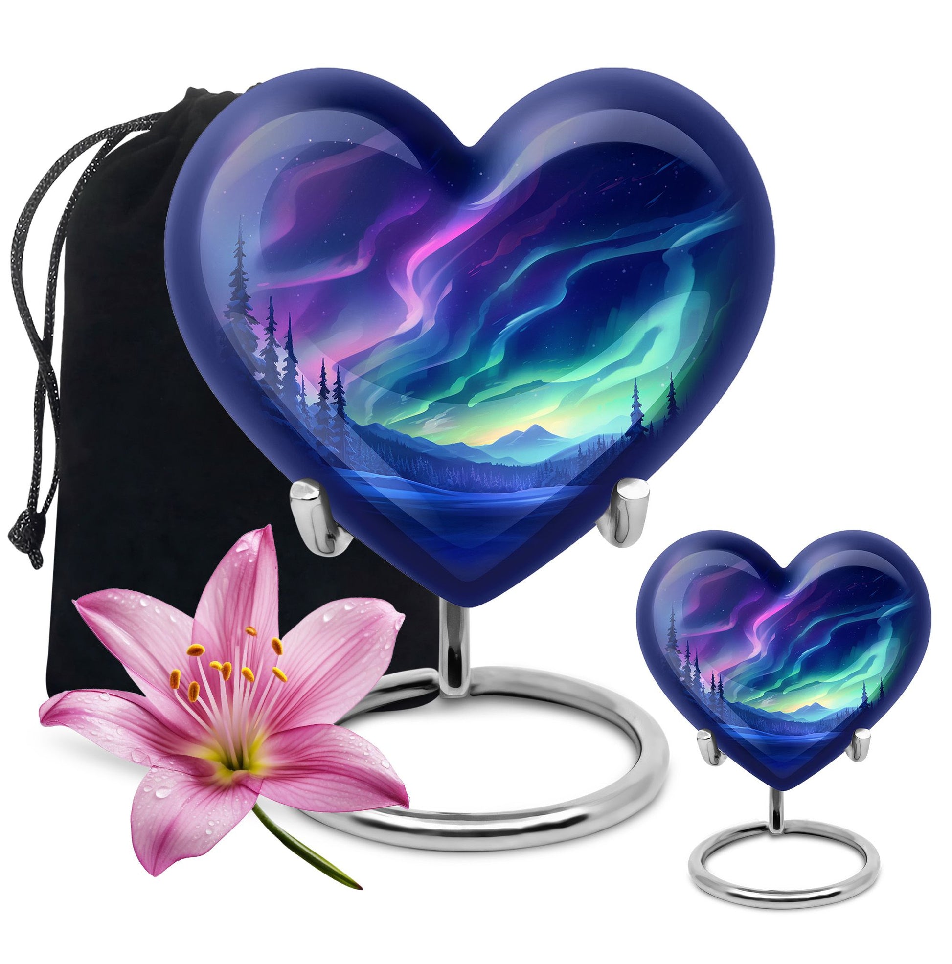 Aurora Borealis - Northern Lights Teardrop, Heart Shape Urn