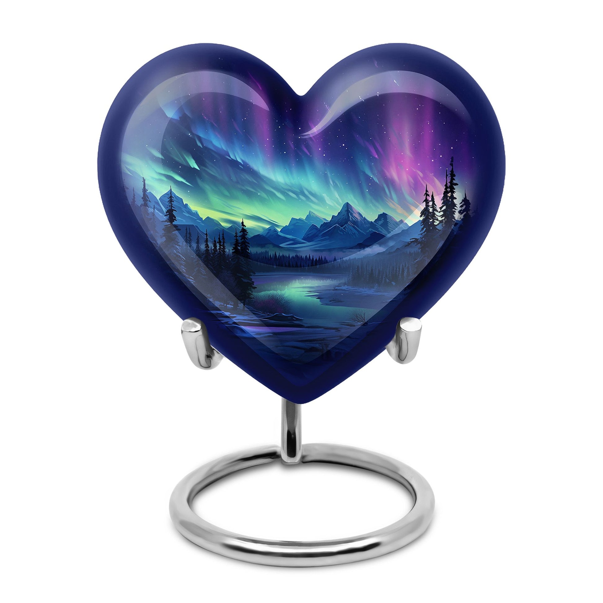 Mountain Lake - Northern Lights Teardrop, Heart Shape Urn