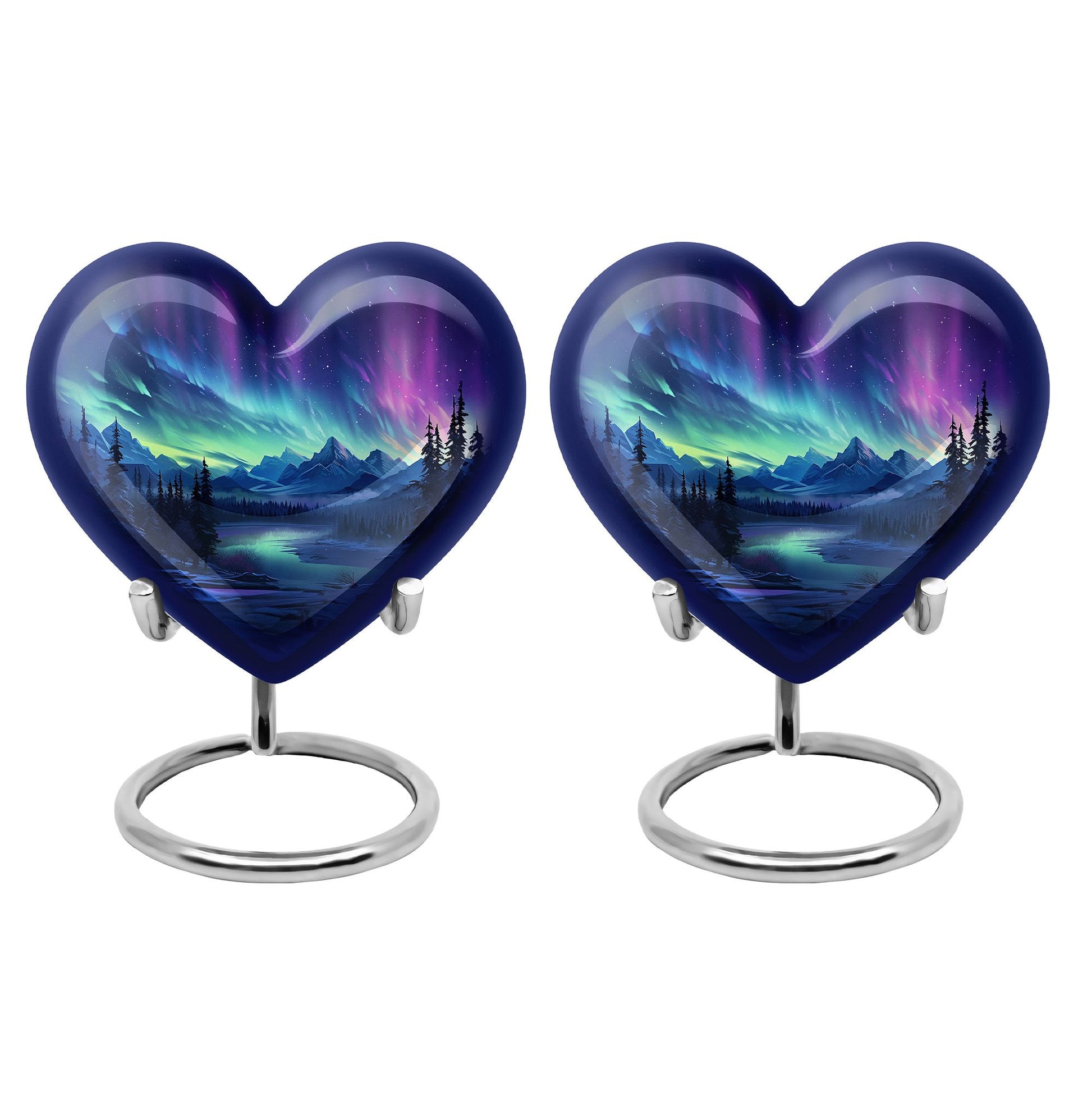 Mountain Lake - Northern Lights Teardrop, Heart Shape Urn
