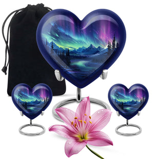 Mountain Lake - Northern Lights Teardrop, Heart Shape Urn