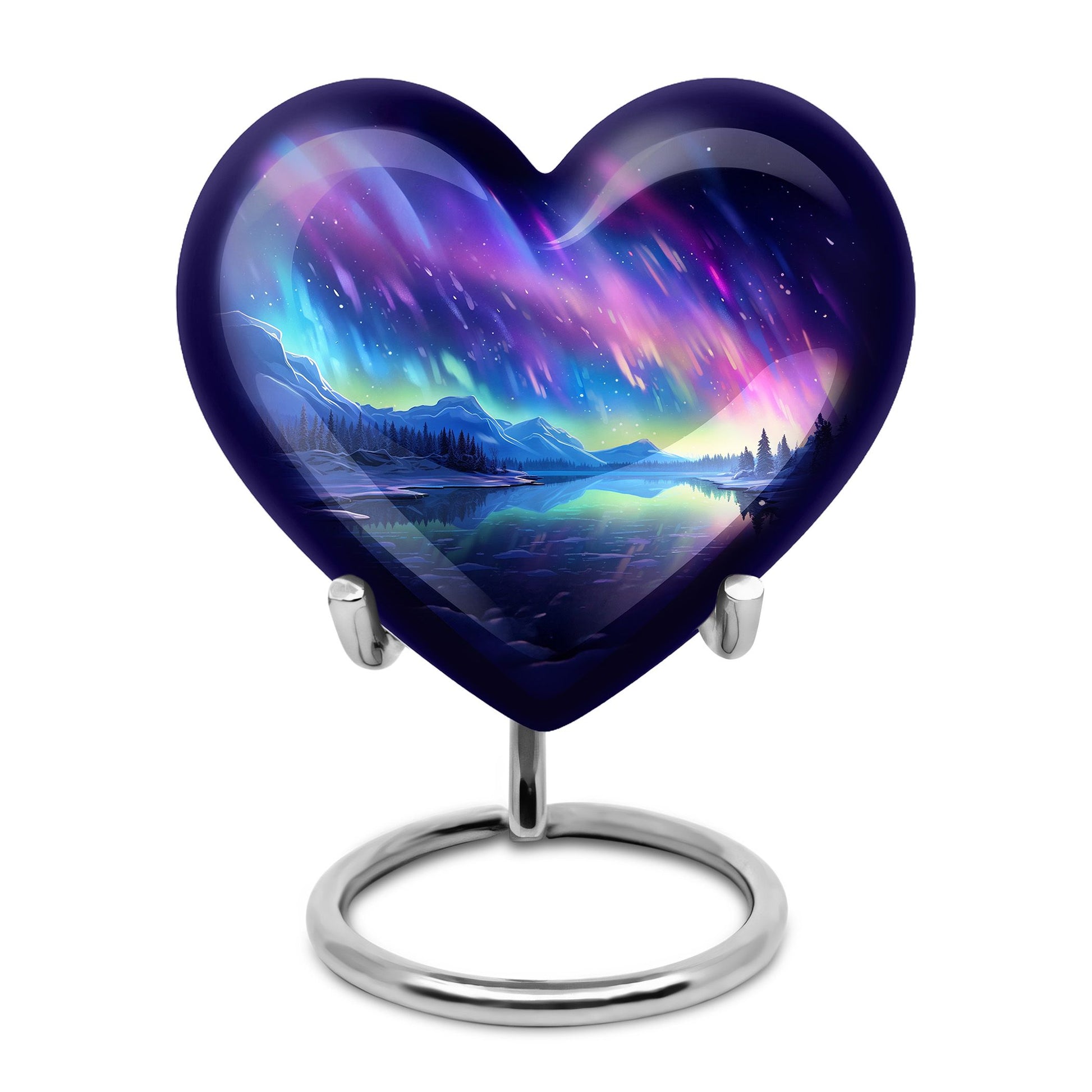 Mountain - Northern Lights Teardrop, Heart Cremation Urn
