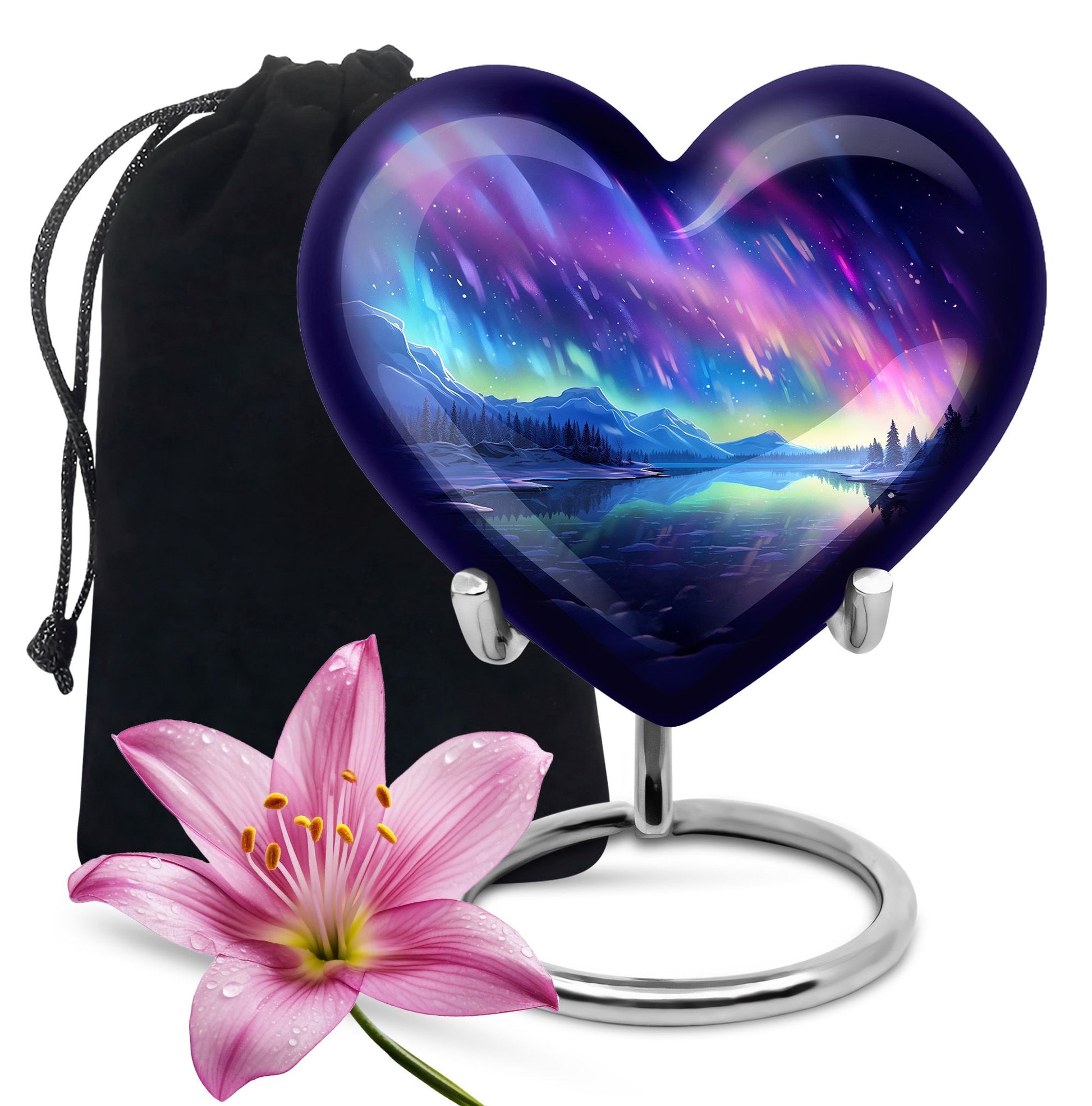 Mountain - Northern Lights Teardrop, Heart Cremation Urn