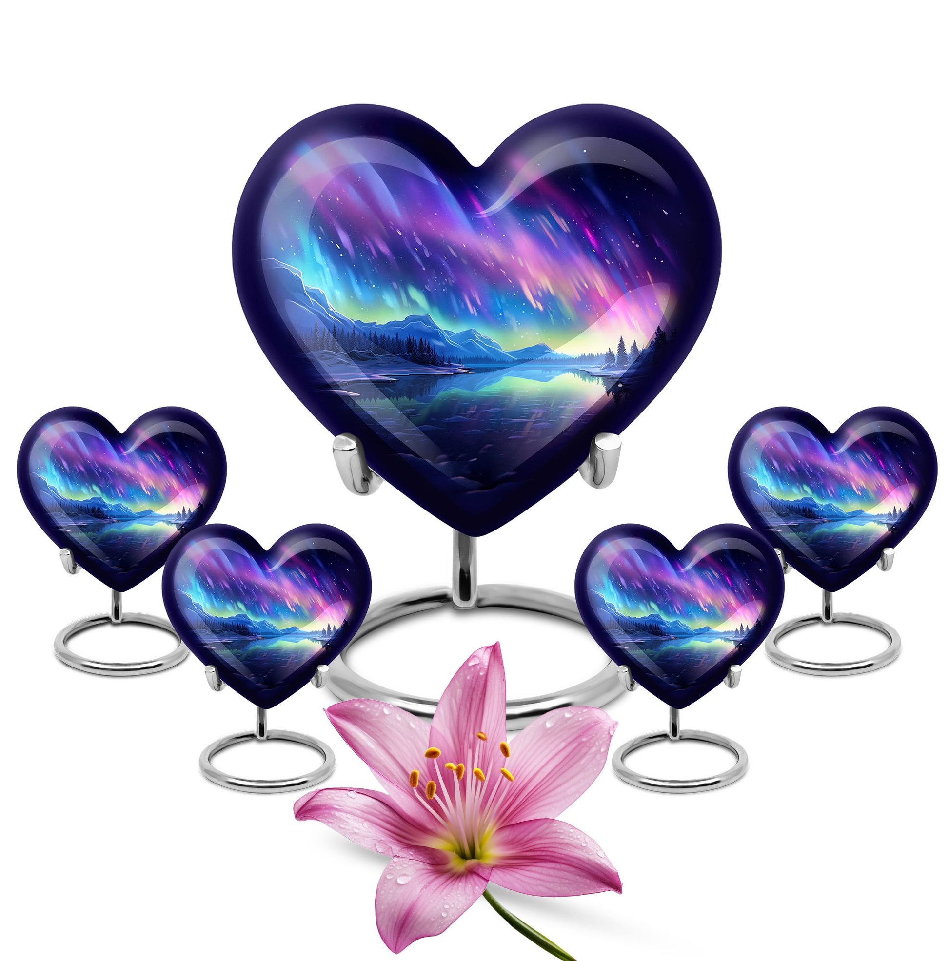 Mountain - Northern Lights Teardrop, Heart Cremation Urn